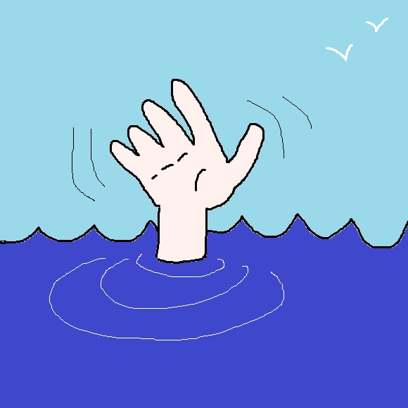 Une main qui appelle à l'aide dans la mer