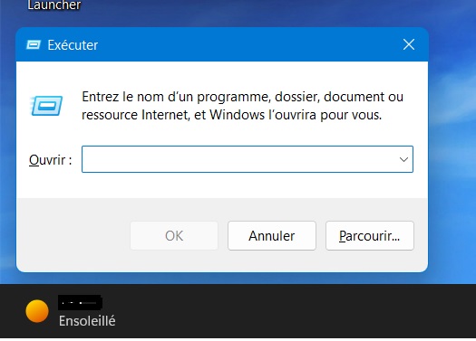 Fenêtre Exécuter de Windows 11