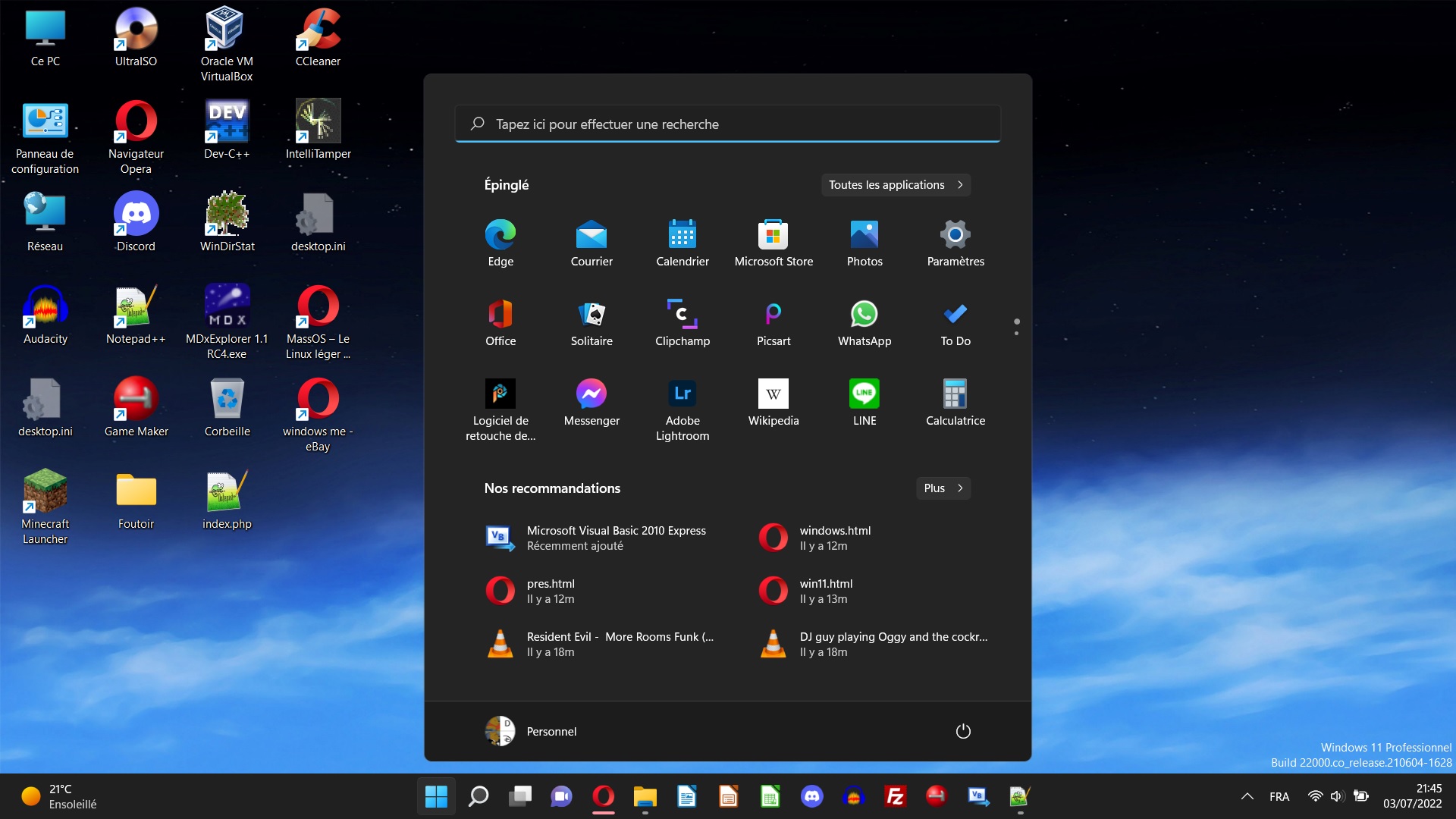 Menu démarrer de Windows 11
